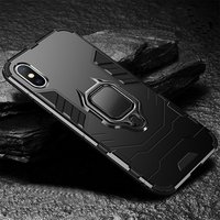 Military level pc soft tpu border hidden bracket shockproof magnetic phone case with ring hold for iphone
