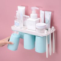 Toothbrush Toothpaste Holder Wall Mounted Hanging Easy Electric Toothbrush Storage Organizer Shelf with3 Magnetic Cup for home