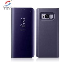 Saiboro wholesale flip leather cell phone mirror case for samsung galaxy s10 plus s10e s9 s8 plus s7 s6 edge note 8