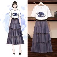 Plus size ladies summer 2019 new fashion Sequins Top Cake Dress two piece set women clothing