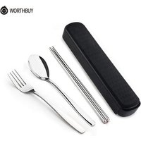 Cheap price camping portable silverware flatware set travel metal spoon set reusable stainless steel cutlery Set In Box