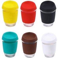 12oz Custom Logo Silicone Sleeve Anti Splash Lids Reusable Borosilicate Glass Coffee Cup