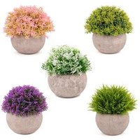 Set of 5 Plastic Mini Bonsai Natural Potted Plants Small Artificial Succulents Plants for Decoration Office Desk Home