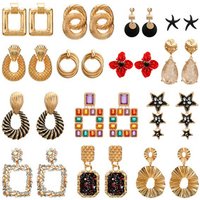 free shipping Vintage earrings large for women statement earrings geometric golden color metal earrings fashion Gifts jewelry
