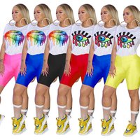 Sexy Girls Summer printed Cartoon T-shirt and short pants suit S-XXXL