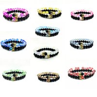 New Design Customized Crown Charm Black Agate Glass Aurora Bead Distance Bracelet for Couple