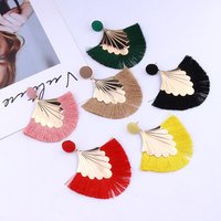 Newest Fashion Bohemian Creative Gold Plated Leaf Charm Fan Tassel Earrings Custom Women Vintage Fringe Dangle Drop Earrings