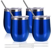 12 oz Double-insulated Stemless Glass 2 Sets Stainless Steel Tumblers Cup with Lids for Wine Coffee Drinks Champagne Cocktail