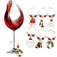 6pcs Christmas Glass Charms Wine Glass Goblet Charms Rings Wire Hoops Drink Markers Party Favors Supplies