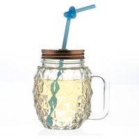 Summer 450ml 15oz Pineapple Shaped Empty Juice Water Beer Cup Glass Drinking Mason jar with Handle
