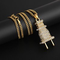 new arrival hot selling Creative Electrics Plug Full Diamond Necklace, Personality HipHop Plug Pendant Necklace for men women/
