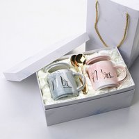 European ceramic marble pattern gold edge coffee mug wedding custom couple pair cups sets with gift box set