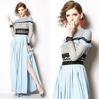 2019 Europe and American dress women Lace Elegant Pleated Evening Dress