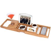 Wholesale Bamboo bathtub frame retractable bathroom rack wine mobile phone holder bath tub rack