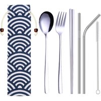 Reusable Cutlery Set Travel Utensils Set with Straws for Camping Office or School Lunch Stainless Steel Flatware Set