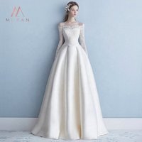 2019 Appliques A line Plus Size Bridal Gown Vintage Mermaid Shoulder Wedding Dress With Long Sleeves