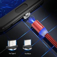 Free Shipping CaseMe LED Magnetic Charger Cable For iPhone Micro USB Type C Phone Charging USB Cable Fast Charging 1M