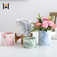 Indoor Tabletop Ceramic Marble Pot with Wooden Stand For Plant/Flower
