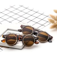 New Cheapest Flip Up Steampunk Spectacles Round Sunglasses For Female