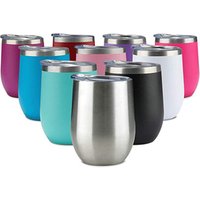 12 Ounce Stemless Double Wall Vacuum Insulated Matte Wine Tumblers with Lid