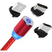 Factory Directly Nylon Braided 3 in 1 Led Magnetic Charging Magnet USB Cable For iPhone Type C Android