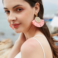Bohemian Style Natural Rattan Tassel Earrings Colorful Fan-Shaped Pendant Earrings Female Hand-Made Statement Earrings 2019
