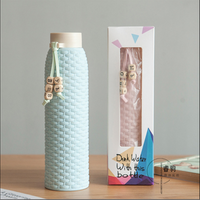 310ml Biodegradable Rattan wheat straw portable double wall Plastic Glass water bottle