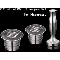 2 Capsule 1 Tamper Refillable Tasse Nespresso Inox Empty Capsule Stainless Steel Reusable Filter Cup Rechargeable Inoxidable Pod