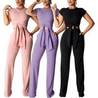Bow Detail Short Sleeve Two Piece Set