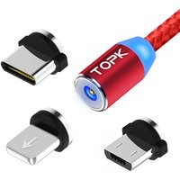 Free Shipping TOPK AM23 LED Nylon Braided 3 in 1 Magnetic USB Charging Cable