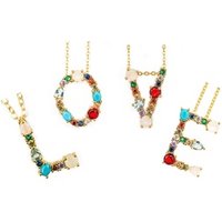 Rainbow 26 Letters Pendant Necklace Initial Name Letter L O V E Charm Necklaces For Women Big Colorful Crystal Pendant