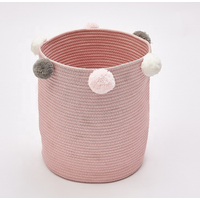 Portable & cheap 4 Colors Cotton Rope Storage Baskets Foldable with ornaments