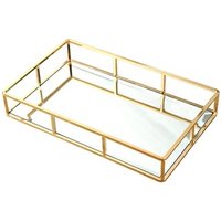 Gold Metal Decorative Tray Tray Jewelry Perfume Organizer Organizer Makeup Tray for Vanity, Dresser, Bathroom, Bedroom