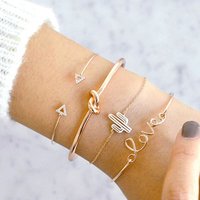 4Pc/set love letter cactus retro triangle set with diamonds Charm Chain Bracelets for Women Fashion Gold Chain Bracelets Bangles