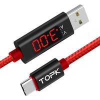 Free Shipping TOPK AC27 1M(3.3ft) Nylon Braided Current Display USB Type C Cable