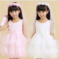 ZH1575Q 2019 Children Girls' Head Pieces Two-layer Pencil Edge White Pink Hair Accessories For Flower Girls Lace Long Veils