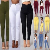 Female Elastic Waist Pencil Pants Tight Candy Colored Women Jeans