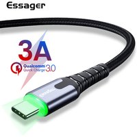 Essager LED Lighting 3A Type C USBC Fast Charging Data Sync Cable for Xiaomi 9 Samsung S10