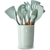 12pcs Silicone Cooking Kitchen Utensils Set, Bamboo Wooden Handles Cooking Tool Non Toxic Silicone Turner Tongs Spatula Spoon