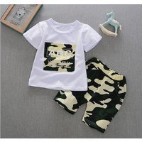 New children's clothing children's short-sleeved T-shirt suit boys shorts baby summer models camouflage cotton two-piece tide