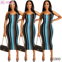 Y1060 Women clothing 2019 sexy open back sleeveless stripe printed dress