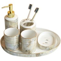 Marble pattern 6 Piece elegant modern style ceramic bath set bathroom accessories for gifts