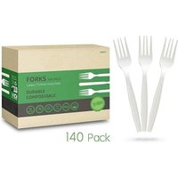 140pc Large Compostable Fork Utensils Eco Friendly Cutlery Durable and Heat Resistant Flatware Set