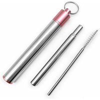 Portable keychain flexible drinking straws reusable metal stainless steel telescopic straw with cleaning brush
