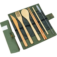 7 pieces/set bamboo cutlery travel pouch With pouch reusable utensils Bamboo Cutlery Set