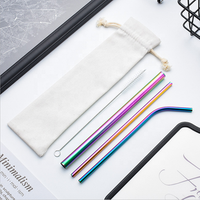 FDA 5pcs 304 Stainless Steel reusable straws tea set with straw Brush & Bag For Drinking Home Party Bar Accessories