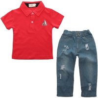 Baby Boys Summer Clothes Newborn Children Boys Summer Clothing Sets For Boy Short Sleeve Shirts + Jeans Cool Denim Pants Suit