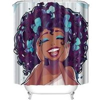 Custom Distinctive Cartoon African Woman Waterproof Bathroom Shower Curtain Polyester Fabric