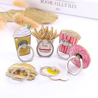 Universal metal finger ring holder ABS mobile phone holder stand socket funny chips coffee hamburgers pattern for mobile phone