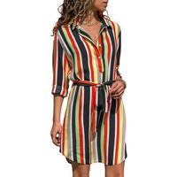 Long Sleeve Shirt Dress 2019 Summer Chiffon Boho casual dresses Women Casual Striped Print tulle dress Vestidos